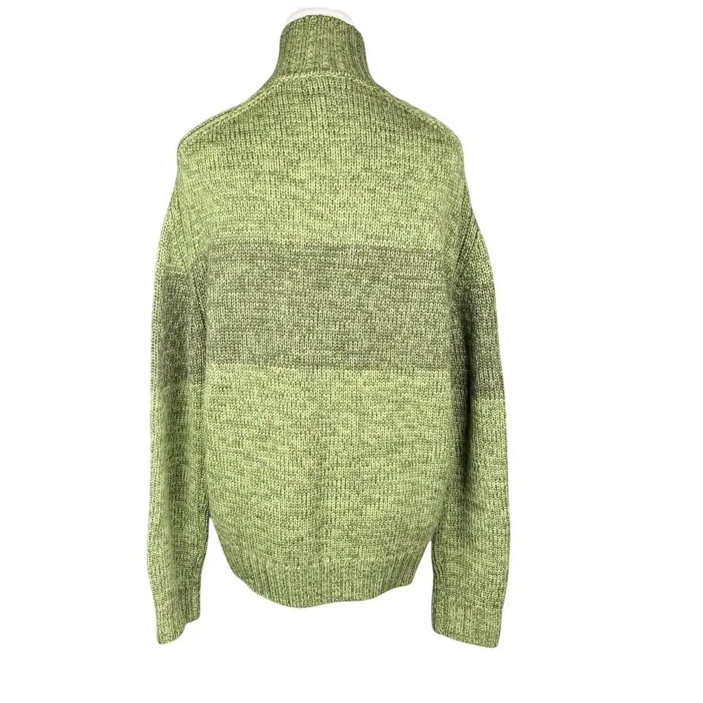 Aigle Mens Wool Zip Up Cardigan Sweater Knit Green‎ Stripe Grunge Y2K Medium